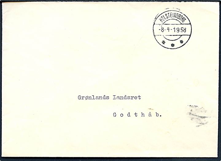 Ufrankeret internt brev fra Kæmnerkontoret i Holsteinsborg d. 8.4.1958 til Grønlands Landsret i Godthåb.