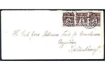 5 øre Bølgelinie (3) på brev annulleret med brotype Ia Sandby d. 1.1.1928 til Uggerløse pr. Kalundborg.