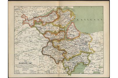 Randers Amt vestlige del. Flerfarve landkort 22x28½ cm fra Trap Danmark 2. udg. (1872-1879). 