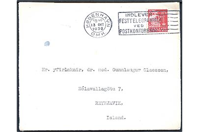 15 øre Karavel på brev fra København d. 13.10.1939 til Reykjavik, Island. Uden tegn på censur.
