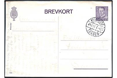 15 øre Fr. IX helsagsbrevkort dateret Lakolk på Rømø annulleret med bureaustempel Bramminge - Tønder sn3 T.456 d. 24.6.1951 til Sønderborg.