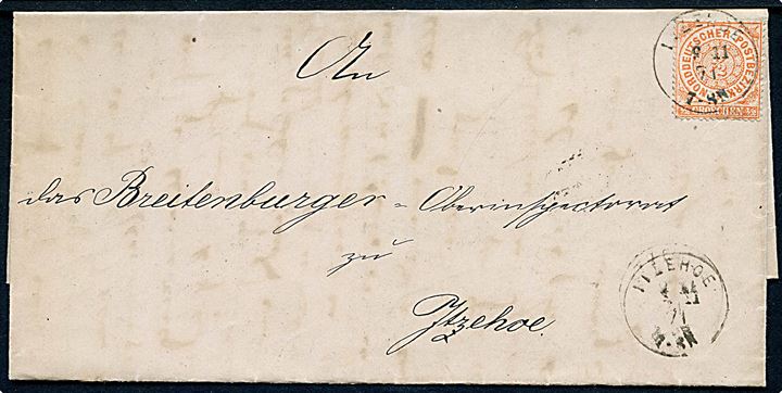 ½ gr. Single på lokalbrev i Itzehoe d. 5.11.1871. 