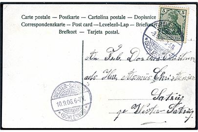 5 pfg. Germania på brevkort fra Gravenstein d. 9.9.1906 til Satrup pr. Wester Satrup. Ank.stemplet Wester-Satrup *(Schleswig)* d. 10.9.1906.