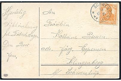 7½ pfg. Germania på lokalt brevkort annulleret med enringsstempel Schwenstrup d. 25.10.1918.