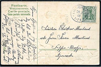 5 pfg. Germania på brevkort annulleret med enringsstempel Löitkirkeby d. 25.3.1908 til Aabenraa.