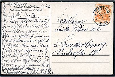 7½ pfg. på brevkort annulleret med enringsstempel Ketting d. 31.8.1917 til Sønderborg.