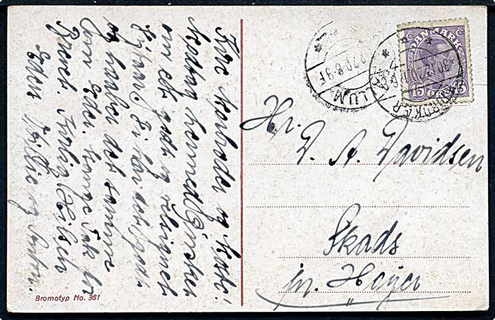 15 øre Chr. X på brevkort annulleret med brotype IIb Hjordkær d. 30.12.1920 via Ballum til Højer.