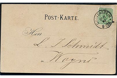 3 pfg. Ciffer på tryksagskort annulleret med enringsstempel Gravenstein d. 12.6.1884 til Vojens.