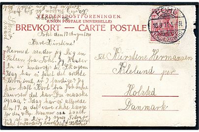 10 pfg. Germania på brevkort stemplet Fohl (Schleswig) d. 18.8.1911 til Holsted, Danmark.