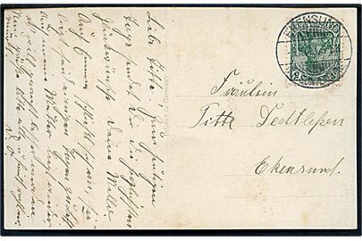5 pfg. Germania på lokalt brevkort stemplet Ekensund (Kr. Sonderburg) d. 9.10.1913.