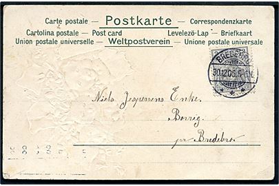 2 pfg. Germania på lokalt brevkort stemplet Bredebro d. 30.12.1905.