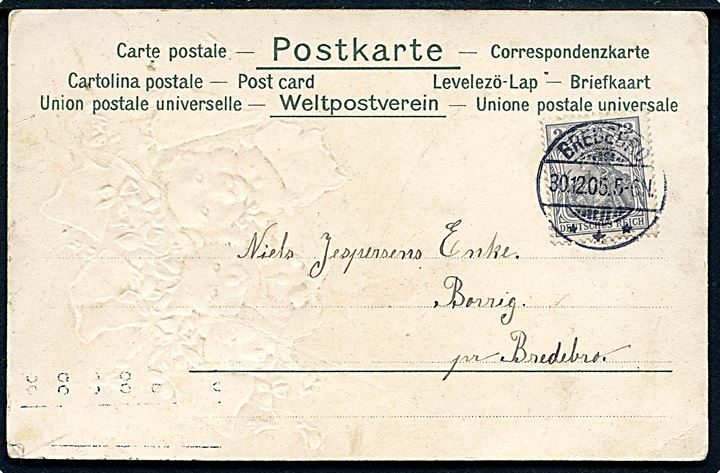 2 pfg. Germania på lokalt brevkort stemplet Bredebro d. 30.12.1905.