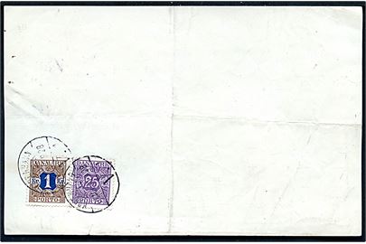 Kvittering for månedsafregning af debiteret porto - Formular F.Form. Nr. 45 (1/7 1927) - på bagsiden 25 øre og 1 kr. Portomærke stemplet København d. 30.9.1928. 