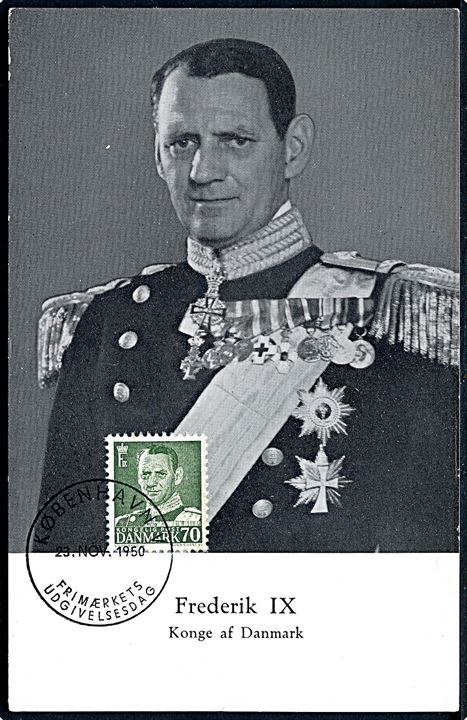 70 øre Fr. IX på maxikort med Kong Frederik IX annulleret København d. 23.11.1950.