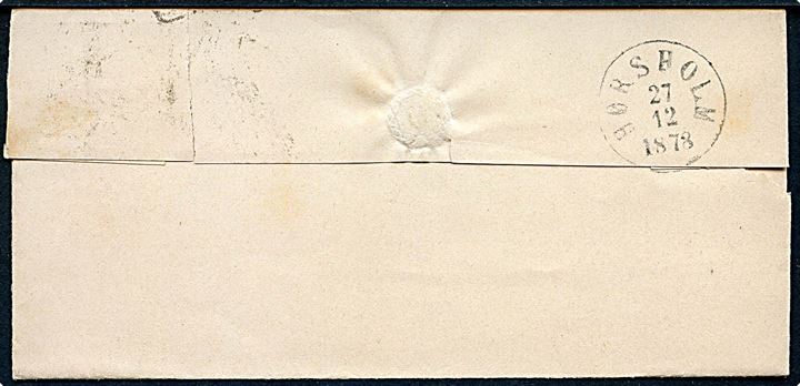 8 øre Tofarvet på brev annulleret med nr.stempel 93 og sidestemplet lapidar Storeheddinge d. 26.12.18778 til Hørsholm. Lapidar stempel benyttet ca. 1 år tidligere end registreret i Skilling.