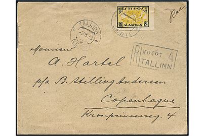 5 mk. Vikingeskib utakket single på anbefalet brev fra Tallinn d. 9.8.1920 til København, Danmark. Ank.stemplet i København d. 14.8.1920.