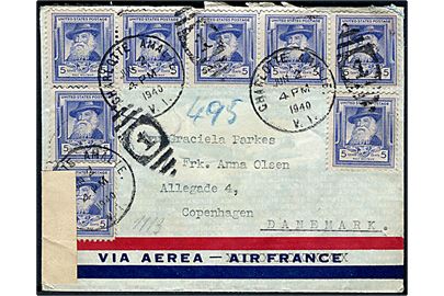5 cents Whitman (8) på luftpostbrev fra Charlotte Amalie, Virgin Islands d. 2.6.1940 til København, Danmark. Sendt fra sømand ombord på det danske handelsskib M/S American Reefer. Åbnet af tysk censur.