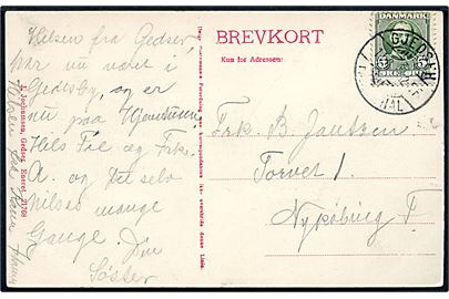 5 øre Fr. VIII på brevkort annulleret med sjældent brotype Ia Gjedser Færgehal d. 11.8.1912 til Nykjøbing F.