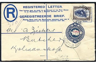 4d George V S.W.A. provisorisk anbefalet helsagskuvert opfrankeret med 2d stemplet Seeheim S.W.Africa d. 11.5.1931 til Kolmanskop.
