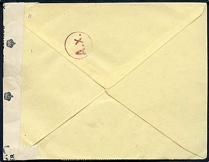 1 fr. i vandret 4-stribe på brev fra El Golea d. 3.3.1943 til Internationalt Røde Kors i Geneve, Schweiz. Åbnet af britisk censur PC90/9074 og passér stemplet Ax ved den tyske censur i Paris.