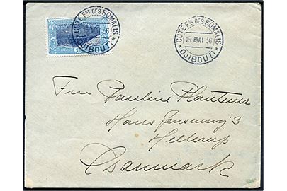 Fransk Somalia 1,50 fr. single på brev stemplet Cote Fse des Somalis * Djibouti * d. 15.5.1936 til Hellerup, Danmark.