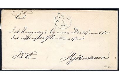 1866. Ufrankeret tjenestebrev fra Samsø Toldkammer med antiqua Samsø d. 17.4.1866 til Kjøbenhavn.