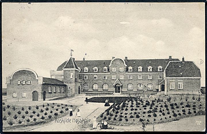 5 øre Fr. VIII på brevkort (Roskilde Højskole) annulleret med stjernestempel LINDENBORG og sidestemplet Roskilde d. 30.3.1910 til Roskilde.