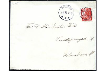 15 øre Karavel på brev annulleret med stjernestempel KRIK og sidestemplet brotype IIIc Vestervig d. 12.11.1932 til København.