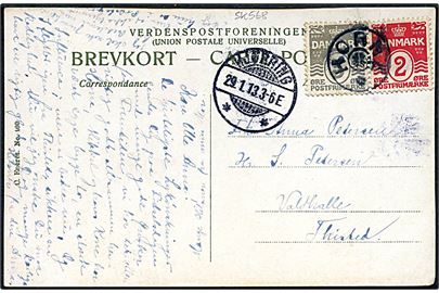 2 øre og 3 øre Bølgelinie på brevkort annulleret med stjernestempel HORNE og sidestemplet Hjørring d. 29.1.1913 til Thisted.
