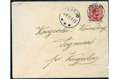 10 øre Chr. X på brev annulleret med stjernestempel HANNERUP og sidestemplet Hobro d. 12.11.1918 til Kongerslev.