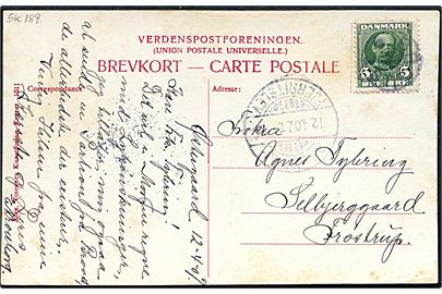 5 øre Fr. VIII på brevkort annulleret med stjernestempel BROUST og sidestemplet bureau Aalborg - Fjerritslev T.7 d. 12.1.1907 til Frøstrup.