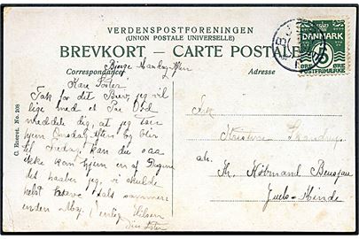 5 øre Bølgelinie på brevkort annulleret med stjernestempel BJERGE J. til Juelsminde.