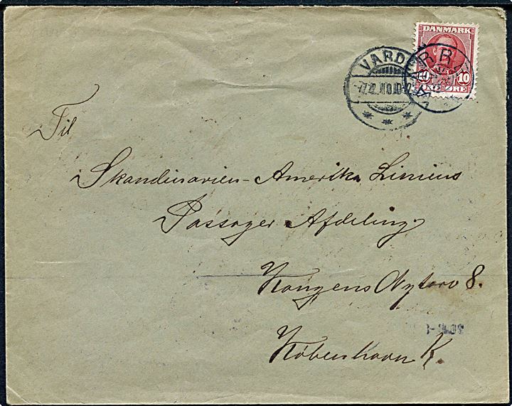 10 øre Fr. VIII på brev annulleret med stjernestempel AARRE og sidestemplet Varde d. 7.2.1910 til København.