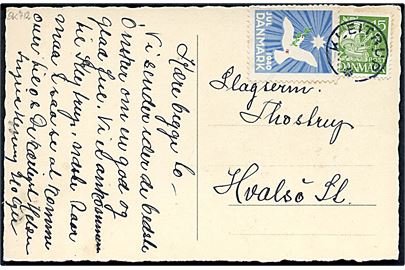 15 øre Karavel og Julemærke 1940 på julekort annulleret med udslebet stjernestempel KLEITRUP til Hvalsø St.