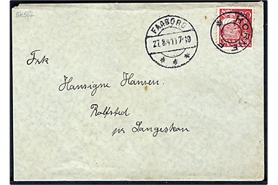 20 øre Karavel på brev annulleret med udslebet stjernestempel HORNE F. og sidestemplet Faaborg d. 27.8.1941 til Rolfsted pr. Langeskov.