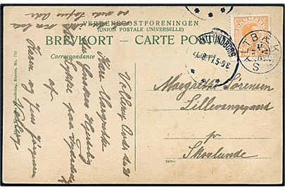 7 øre Chr. X på brevkort annulleret med stjernestempel SALTBÆK og sidestemplet Kallundborg d. 20.8.1919 til Skovlunde.