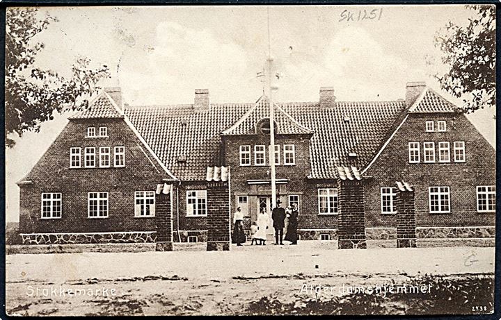 5 øre Chr. X på brevkort Stokkemarke Alderdomshjem) annulleret med stjernestempel STOKKEMARKE og sidestemplet Søllested d. 9.3.1918 til Holeby.