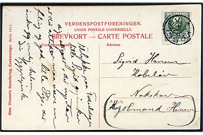 5 øre Fr. VIII på brevkort annulleret med stjernestempel KØBELEV til Nakskov. 
