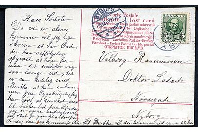 5 øre Fr. VIII på brevkort annulleret med stjernestempel HJULBY og sidestemplet Nyborg d. 5.12.1907 til Nyborg