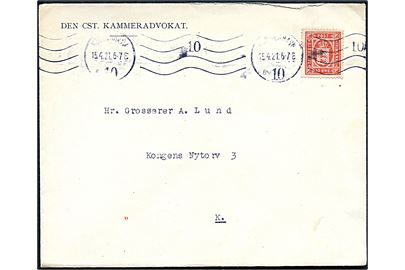 10 øre Tjenestemærke på fortrykt kuvert fra Den Cst. Kammeradvokat sendt lokalt i Kjøbenhavn d. 15.4.1921.