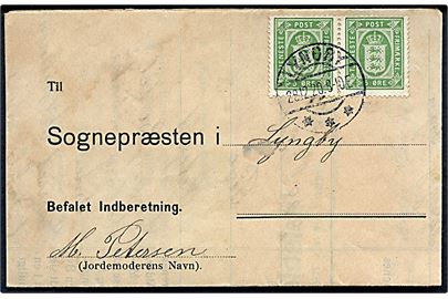 5 øre Tjenestemærke i parstykke på Befalet Indberetning sendt lokalt i Lyngby d. 28.12.1920.