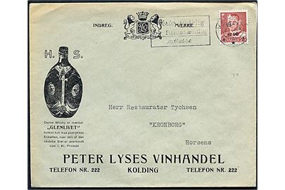 25 øre Fr. IX på illustreret firmakuvert fra Peter Lyses Vinhandel i Kolding d. 2.6.1950 til Horsens.
