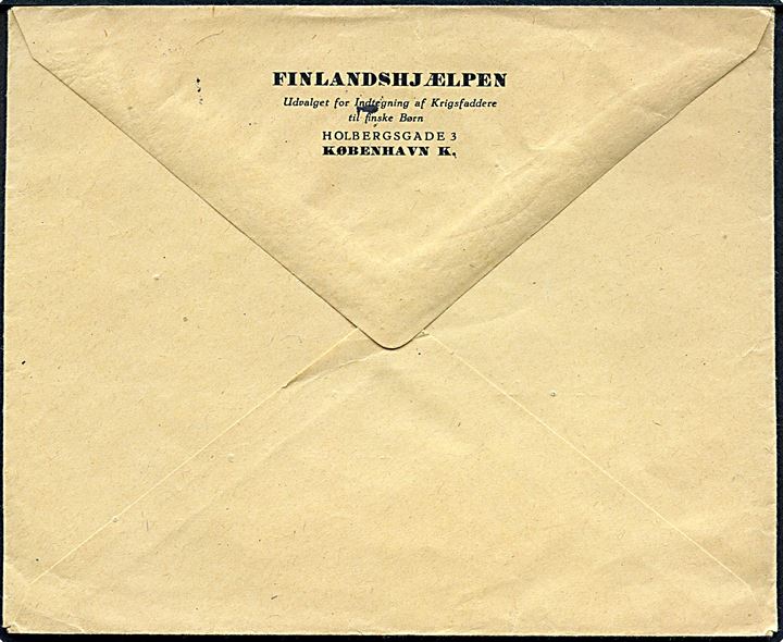 6 øre Bølgelinie på fortrykt kuvert fra Finlandshjælpen sendt som tryksag fra København d. 15.12.1947 til Hillerød.
