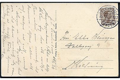 20 øre Chr. X på brevkort fra Sønderborg annulleret med bureau Sønderborg - Tønder sn2 T.1420 d. 25.7.1922 til Kolding.