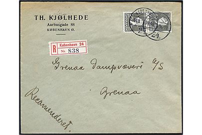 20 øre H. C. Andersen i parstykke på anbefalet brev fra København d. 14.11.1936 til Grenaa.