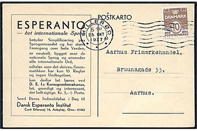 10 øre Bølgelinie på brevkort fra Dansk Esperanto Institut i Hillerød d. 25.10.1937 til Aarhus.