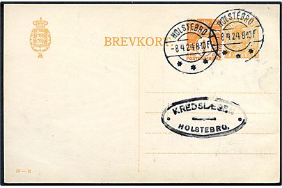 7 øre + 1 øre Provisorisk helsagsbrevkort (fabr. 56-H) sendt lokalt i Holstebro d. 8.4.1924.