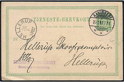 5 øre Tjenestebrevkort fra Bornholms Skovdistrikt Rømersdal annulleret med brotype Ia Aakirkeby d. 25.1.1897 til Hellerup.