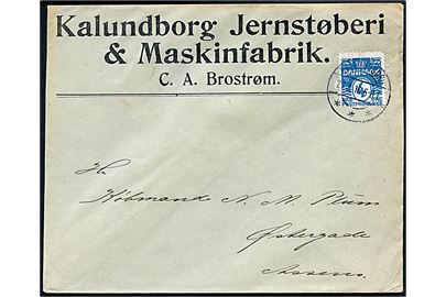 4 øre Bølgelinie på firmakuvert fra Kalundborg Jernstøberi & Maskinfabrik sendt som tryksag fra Kalundborg d. 27.3.1916 til Assens.