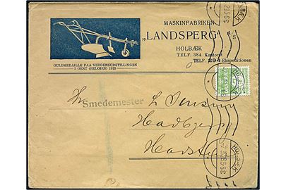 7 øre Bølgelinie på illustreret firmakuvert fra Maskinfabriken Landsperg A/S sendt som tryksag fra Holbæk d. 7.3.1928 til Hadsten.